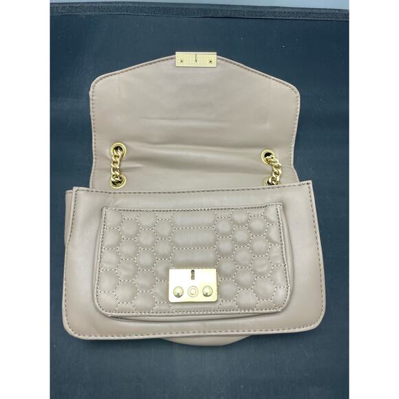 Bebe Quilted Flap Crossbody Double/Single Gold Chain Taupe Purse - Picture 8 of 11